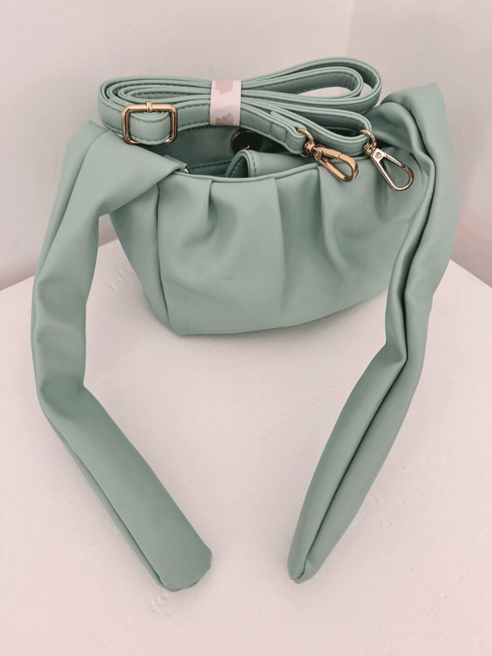NWT Anthropologie Ruched Dumpling Crossbody Bag Mint Green Blue